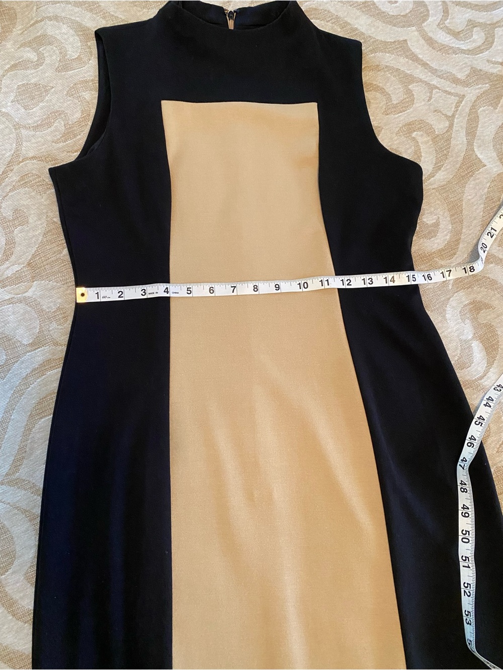 Calvin Klein Size 8 Colorblock Sheath Dress Black Camel Mock Neck NWT - Picture 8 of 13